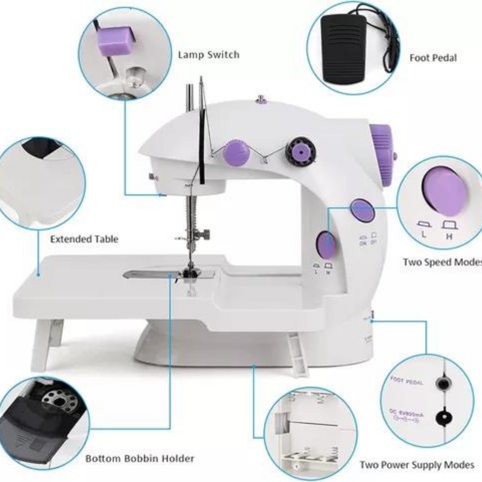 MINI MÁQUINA DE COSER CON PEDAL + MESA DE APOYO