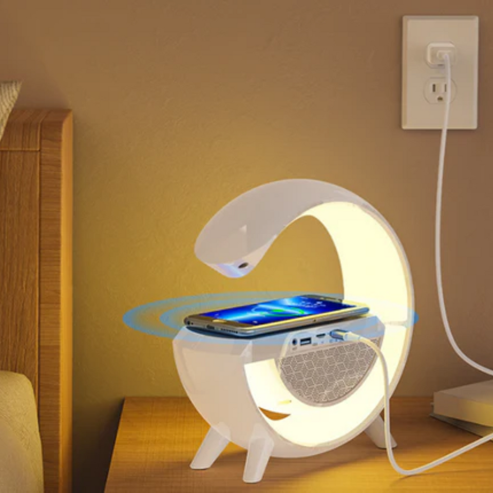 LAMPARA,PARLANTE, CARGADOR INALÁMBRICO LED 3 EN 1